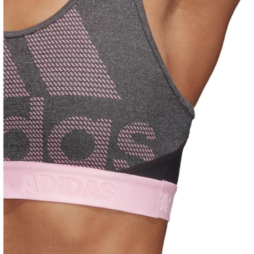 NWT Pink and Grey Sports Bra Non-Padded Adidas Don’t Rest Alphaskin - Picture 9 of 11